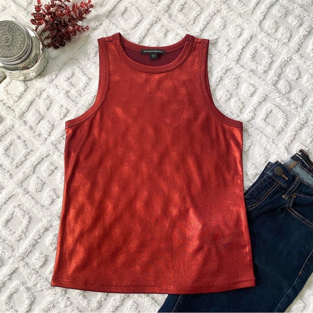 BOSTON PROPER Red Shimmer Tank Top